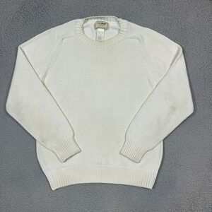 LL Bean Sweater Mens Medium Tall White Cotton Crewneck Pullover Knit Classic